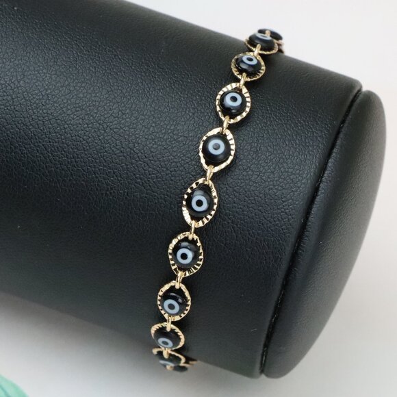 "Evil Eye Rose Gold Bracelet with Adjustable Chain - Elegant Design, XPBL0822 - Picture 1 of 13